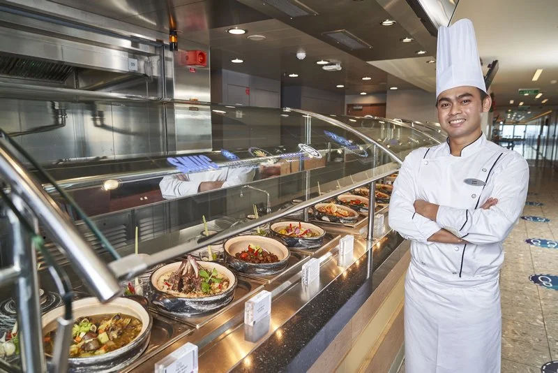 Halal-friendly buffet section at The Lido on Genting Dream