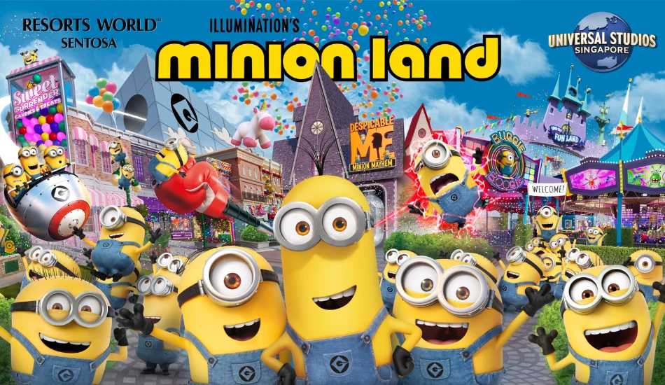 Minion Land at Universal Studios Singapore with visitors and Minion characters