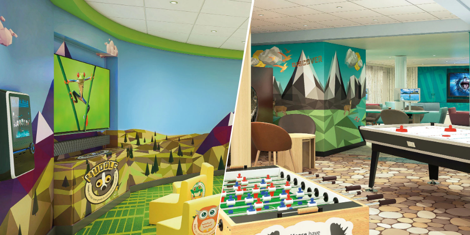 Colorful play and game areas for kids and teens at Camp Discovery on Discovery Princess