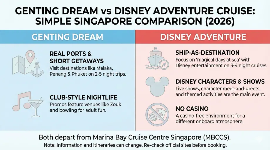 Genting Dream vs Disney Adventure Cruise: simple Singapore comparison (2026)