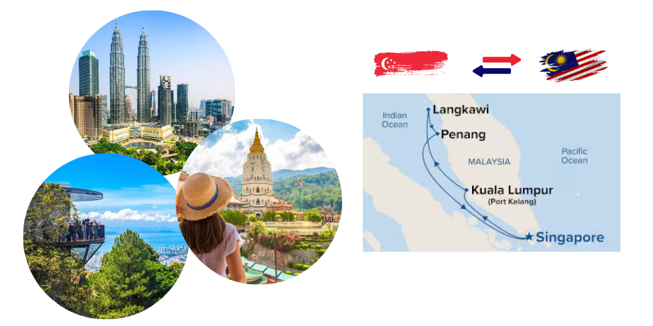 Discovery Princess itinerary map for 5-night cruise from Singapore to Langkawi, Penang, KL