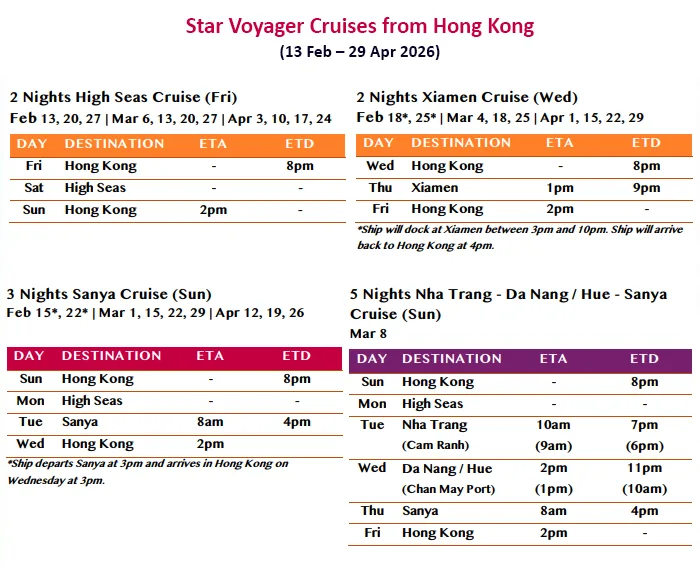 Itinerary & Sailing Dates – Star Voyager