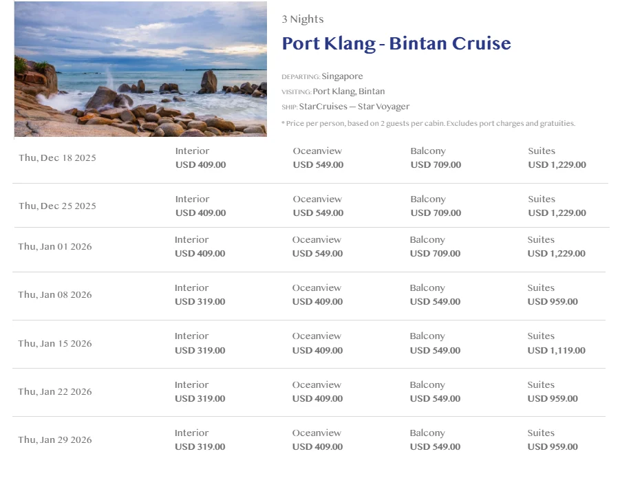 Star Voyager Port Klang–Bintan cruise holiday vs regular season pricing comparison