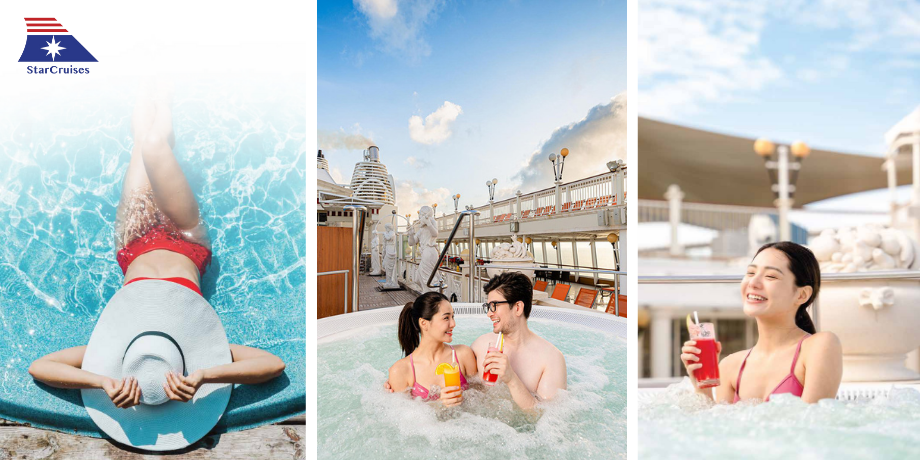 Woman relaxing on pool deck with wide-brimmed hat on Star Voyager Cruise
